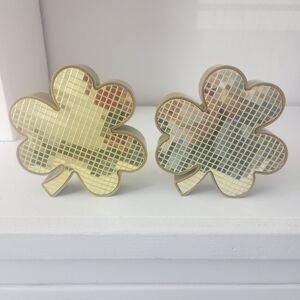 St. Patrick's Day Gold Mirrored Shamrocks Tabletop Decor SET of 2 NEW 5 In